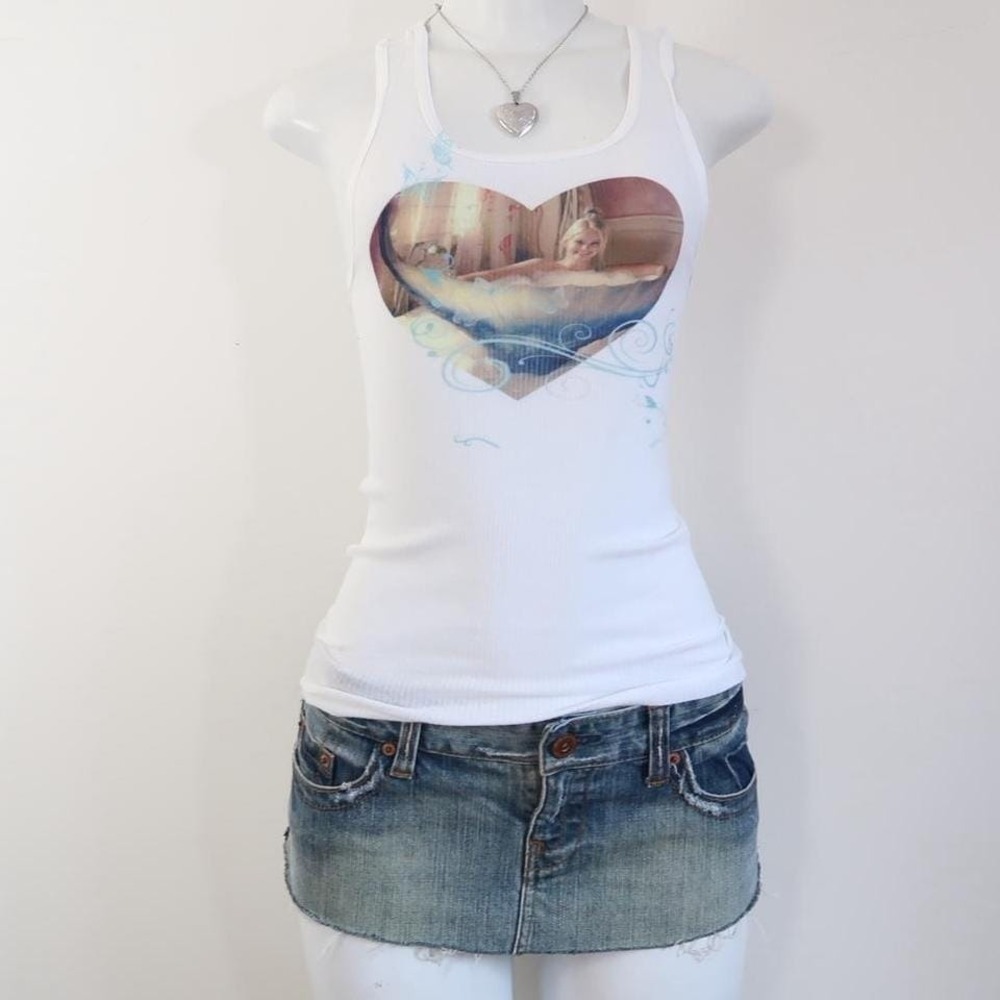 y2k aquamarine heart graphic ribbed tank top fitted cami mermaid